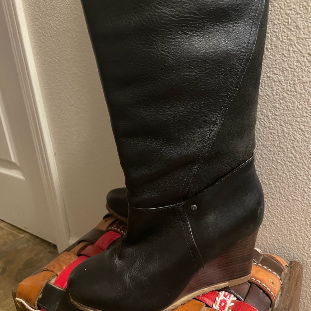 UGG Reveena Over The Knee Black Leather Boots - Picture 5 of 11